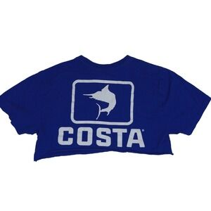Costa Crop Top Tee Medium Womens Raw Hem Marlin Graphic Blue